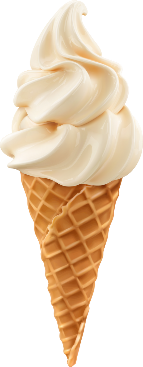 Vanilla soft serve ice cream in wafer style cone